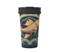 Heads Up Fish - Termo de vacío con estampado de peces, taza de café portátil, taza de agua para oficina y