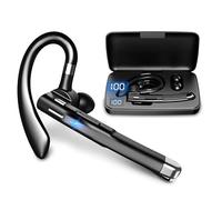 HeadsetV6.1 72H Talk Time Dual Mic with Mute Button for Business, Wireless Hand-Free Bluetooth Earpiece with 500mAh Charging Case for Cell Phone Calls Trucker Driver Laptop