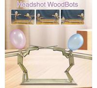 Headshot WoodBots, Handmade Wooden Shooting Puppets Balloon Game, 2025 New Whack A Balloon Strategy Board Game, Balloons Bamboo Man Battle