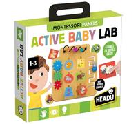 Headu - Active Baby Lab Montessori - Formas táctiles y Motricidad Fine | Juego Montessori 1-3 años, base multi-actividad de madera y 24 formas táctiles de animales, motricidad fina, lógica