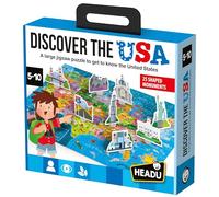 Headu Discover The USA - Juguetes de aprendizaje para niños de 5 a 10 años, juguetes educativos para niños de 5, 6, 7, 8, 9 y 10 años, rompecabezas de aprendizaje de Estados Unidos, mapas de EE. UU