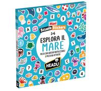 Headu - Maxi Escuela Stickers Explora El Mar - con Maxi Escenario Gigante! | Juego educativo para niños de 3 a 6 años, 233 pegatinas reutilizables, 10 tarjetas y más de 60 actividades en números