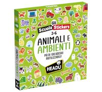 HEADU - Pegatinas escolares animales y entornos - Más de 100 pegatinas reutilizables | Tarjetas avanzadas con pegatinas de animales, juego educativo para niños de 3 a 6 años, regalo de Navidad Pascua