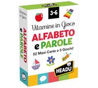 HEADU - Tarjetas de Vitaminas en Juego Alfabeto y Palabras - 52 Maxi Cards y 5 Juegos Educativos | Juegos de Cartas Niños 3-6 Años, Tarjetas Ilustradas para Aprender Las Primeras Palabras, Idea Regalo