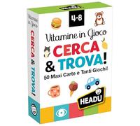 HEADU - Tarjetas de vitaminas en juego, búsqueda y búsqueda -50 Maxi Cards y muchos juegos | Cartas ilustradas para niños de 4 a 8 años, juegos de observación y memoria, atención y concentración, idea