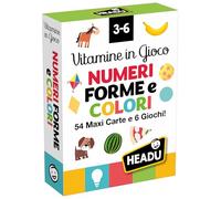 HEADU - Tarjetas de Vitaminas en Juego Números, Formas y Colores - 54 Maxi Cards y 6 Juegos | Cartas Ilustradas para Aprender a Contar, Comparar y Clasificar, Juego Educativo Niños 3-6 Años, Idea