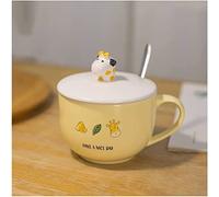 HEAGER tazas de cerámica, tazas de sopa, Cute Ceramic Soup Bowl with Spoon for Soup Instant Noodles Milk Tea(Geel)