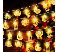 HeaHap Ramadán Eid String Light 10 pies 20 LED Eid Luna Estrella Keroseno Farol Lámpara Eid Mubarak Luces Funciona con pilas Eid Al Adha Decoraciones para Ramadán Outdoor Home Decoration Party
