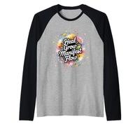 Heal Grow Manifest Flow Spiritual Wellness Mindset - Camiseta Manga Raglan