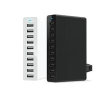 HEALBYBLE Cargador USB de 60W y 10 Puertos, estación de Carga, Cargador USB múltiple, Carga de Escritorio for teléfono móvil(Bianco,P)