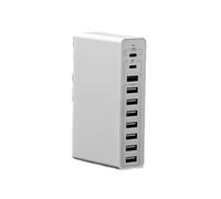 HEALBYBLE Tipo estación de Carga rápida del Cargador de 65W 10 USB de C PD 20w MAX 60W for teléfonos móviles con Puertos múltiples(65W 10 Port White)