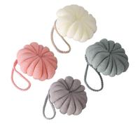 HEALEEP 4 Bolas de Ducha Exfoliantes Elásticas para Baño Limpiadores de Piel Prácticos Accesorios de Baño de Esponja Vegetal en Colores Verde Beige Gris y Rosa Ideales para Uso y Hoteles