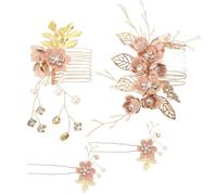 HEALEEP 4 piezas Peines de Novia Artesanales con Flores y Pedrería Accesorios para Boda Rosa Conjunto de Tocados para Peinados Nupciales