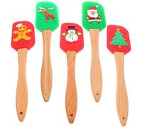 HEALEEP 5 Espátulas de Silicona Navideñas, Utensilios para Crema Navideña, Prácticas Espátulas para Besugo con Mango de Madera, Utensilios de Cocina para Papá Noel, Alce, Muñeco de Nieve Y Árbol