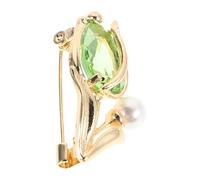 HEALEEP Broche de Tulipán Verde Circonitas, Perlas Naturales, Chapado en Oro, Pequeño y Elegante, Alfiler para Vestido y Bufanda, Accesorio Versátil para Mujer y Eventos Formales