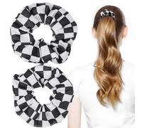 HEALEEP Coleteros Elásticos Cabello 2 Piezas, Estampado Tablero de Ajedrez en Gasa Negra y Clara, Suaves y Versátiles, Accesorios Pelo de Mujer y Niña, Uso Diario y Fiestas
