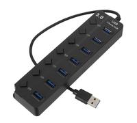 HEALEEP Concentrador USB 3.0 de 7 Puertos con Interruptor Independiente, Adaptador USB Múltiple para Portátil, Transmisión de Alta Velocidad, Indicador LED y Puerto de Alimentación