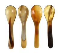 HEALEEP Cucharas de Café de Cuerno de Buey Auténticas 4 Piezas Grandes para Postres, Sopa y Pasteles, Reutilizables y Aptas para Uso Diario en Hogar y Restauración