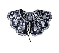HEALEEP Cuello Falso Bordado Retro para Mujer, Collar Postizo de Tela Mezclada Azul, Chal Decorativo Ligero Diseño Floral, Accesorio Elegante para Vestidos y Blusas