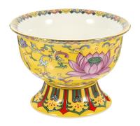 HEALEEP Cuenco Decorativo de Cerámica Esmaltada en Color Amarillo, 3.5 Pulgadas, Diseño de Flor de Loto para Ofrendas Budistas y Uso en Templos o Hogar, Resistente y Multiusos