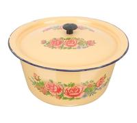 HEALEEP Cuenco Esmaltado Diseño Retro para Lavar con Tapa Vintage Fácil de Almacenar y Transportar, Adecuado para Hotel y Hogar