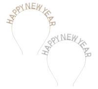 HEALEEP Diadema de Año 2 Piezas Letras y Gemas de Imitación, Accesorio Festivo el Cabello en Tonos Dorado y Claro, Decoración Navideña Ligera y Elegante para Fiestas y Regalos