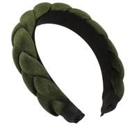 HEALEEP Diadema Trenzada Gruesa Acolchada para Mujer, Tocado Decorativo de Terciopelo Verde Oscuro, Diadema Ancha Flexible para Maquillaje, Spa y Cuidado Facial