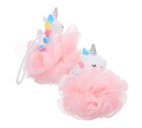 HEALEEP Esponjas de Baño para 2 Unidades Bolas de Baño Exfoliantes con Diseño de Unicornio en Tonos Rosa y Claro Esponja Corporal Vegetal para Ducha Infantil Depurador Corporal Suave
