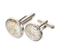 HEALEEP Gemelos Franceses Redondos Diseño de Mapa Vintage para Hombre, Adorno de Manga de Camisa, Accesorios para Traje y Esmoquin en Bodas y Negocios, Joyería de Moda Masculina