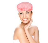 HEALEEP Gorros de Ducha Desechables 100 Piezas Color Rojo, Práctico Gorro de Baño para Mujer, Material Seguro para Proteger Cabello en Baño y Salón de Belleza