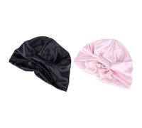 HEALEEP Gorros para Dormir de Satén Doble Capa Elásticos para Mujer, 2 Piezas Negro y Rosa, Cuidados para Cabello Rizado y Trenzado, Suaves y Transpirables para Noche y Color Aleatorio