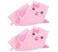 HEALEEP Guantes de Baño Exfoliantes para Bebés 2 Piezas Tamaño Grande Diseño de Gato Rosa, Toalla de Ducha y Fácil de Secar, Ideales para Baño Infantil y Viajes