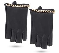HEALEEP Guantes sin Dedos de Cuero PU Estilo Punk para Mujer Mitones Cortos con Cadena Metálica Ligeros y Flexibles para Cosplay y Halloween