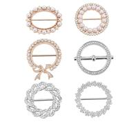 HEALEEP Hebillas para Camiseta 6 Piezas Anillos para Bufanda de Metal Gemas de Imitación, Colores Plata y Dorado, Accesorios para Ropa Mujer, Sujetadores de Pañuelos y Camisas