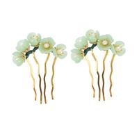 HEALEEP Horquilla Cabello de Estilo Chino Diseño Floral en Jade Natural, 2 Unidades, Vintage y Elegante, Adecuado para Peinados DIY, Fiestas, y Uso Diario