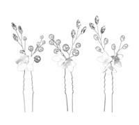 HEALEEP Horquillas Pelo de Novia 3 Piezas Flores y Perlas, Tocado de Boda Delicado Alambre Plateado, Decoración para Fiesta y Dama de Honor