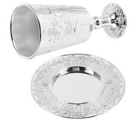 HEALEEP Juego de Copa de Kiddush Reutilizable de Aleación de Zinc para Shabat y Pésaj, Copa de Vino Judaica con Platillo Decorativo, Set Delicado para Ceremonias y Festividades Judías