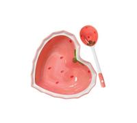 HEALEEP Juego de Cuenco y Cuchara Cerámicos Forma Corazón Fresa, 2 Piezas Reutilizables para Servir, Resistente al Desgaste, Cuchara Multifunción para Cocina y Vajilla del Hogar