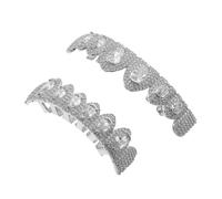 HEALEEP Juego de Parrilla Gemas de Imitación Plateados, Accesorios de Joyería para Fiesta Hip Hop Rapero Colmillos Vampiro, Joyas para Dientes para Disfraz de Halloween, Unisex