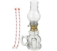 HEALEEP Lámpara de Aceite Vintage de Vidrio Transparente Regulador de Llama Metálico, Pantalla Pequeña Resistente al Viento, para Iluminación Doméstica y Emergencia, Juego sin Aceite
