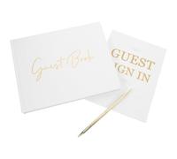 HEALEEP Libro de Firmas para Bodas y Compromisos, Libro de Registro de Invitados en Papel Blanco y Dorado, Cuaderno para Firmar y Mensajes, Accesorio para Eventos y Fiestas, 1 Unidad