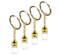 HEALEEP Llavero de Botella Transparente de Vidrio 4 Piezas 23x11 Mm con Tapa Acrílica Dorada, Mini Frascos Recargables para Aceites Esenciales y Perfume, Accesorio Portátil para