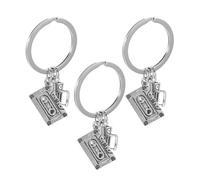 HEALEEP Llaveros Musicales de Metal Retro Mini Micrófono y Cinta de Casete, Juego de 3 Piezas, Colgantes para Mochila y Bolso, Amuletos Vintage para Amantes Música
