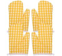 HEALEEP Manoplas para Horno Resistentes al Calor, 4 Piezas, Patrón a Cuadros Amarillo, de Poliéster Aislamiento Térmico y Cuerda para Colgar, Ideales para Hornear y Cocinar