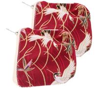 HEALEEP Mini Monedero de Algodón con Cremallera, 2 Piezas Estilo Vintage Japonés, Bolso Pequeño para Monedas y Llaves, Bolsa de Brocado Chino Portátil para Uso Diario y Viaje