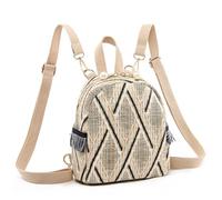 HEALEEP Mochila de Mujer de Rafia Beige, Mochila Escolar Viaje Gran Capacidad, Diseño Tejido, Correas Ajustables para Uso Casual y Campus, Bolso Multifuncional para Estudiantes y Ocio