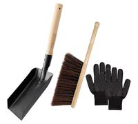 HEALEEP Pala para Estufa y Cepillo Deshollinador para Chimeneas, Guantes Resistentes al Calor de Silicona, Mango de Madera y Acero, Kit Compacto para Limpieza en Hogares Chimenea