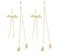 HEALEEP Palillos Cabello sin Dañar el Cabello Chinos de Aleación Diseño de Libélula y Borlas Doradas, 2 Piezas, Accesorios Retro para Boda o Fiesta