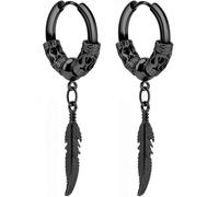 HEALEEP Pendientes De Aros Minimalistas De Acero Inoxidable Diseño De Hoja Color Negro Para Mujer y Hombre, Colgantes Para Uso Diario y Ocasiones Obsequios, Tamaño Pequeño