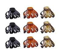 HEALEEP Pinzas Cabello Forma de Pulpo 9 Piezas Pequeñas 6 Cm, Plástico Resistente en Colores Negro Brillante, Verde Carey y Rojo Estampado, Accesorios para Peinados y Uso Diario